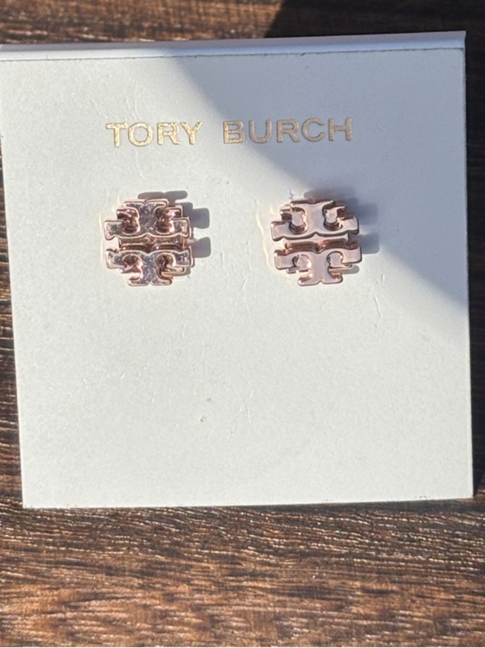 Tory Burch Rose Gold Logo Studs
